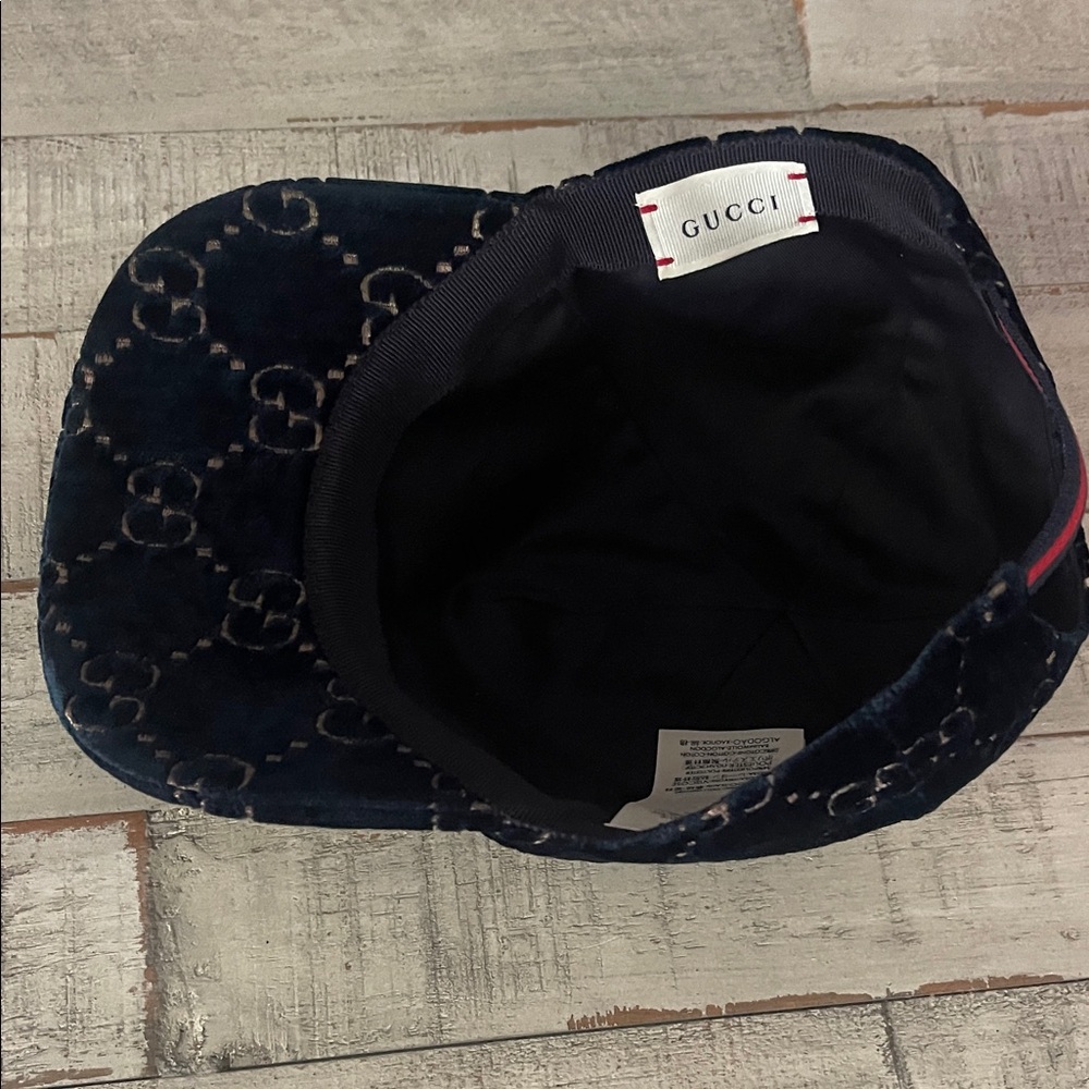 Gucci Navy Velvet Monogram Cap - Picture 3 of 7